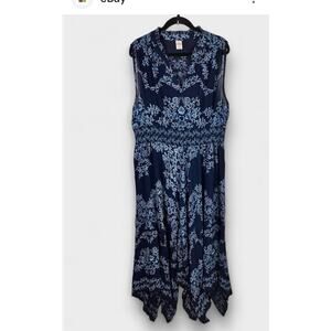 Billa XXL Navy Blue Dress All Over Floral Print Handkerchief Hem Empire Waist